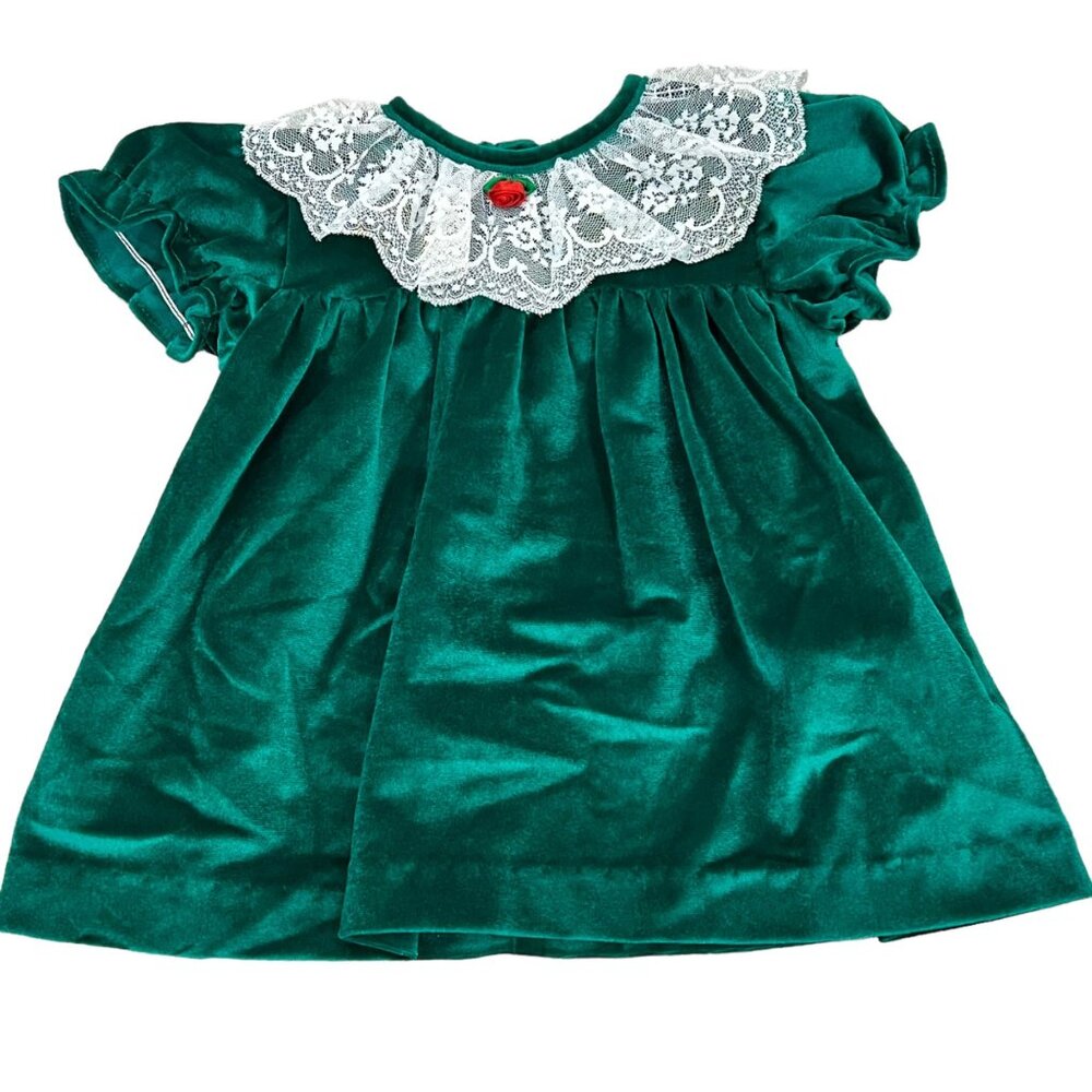 Hugs & Kisses Vintage Size XL 24 Months Green Velvet Lace Collar Dress